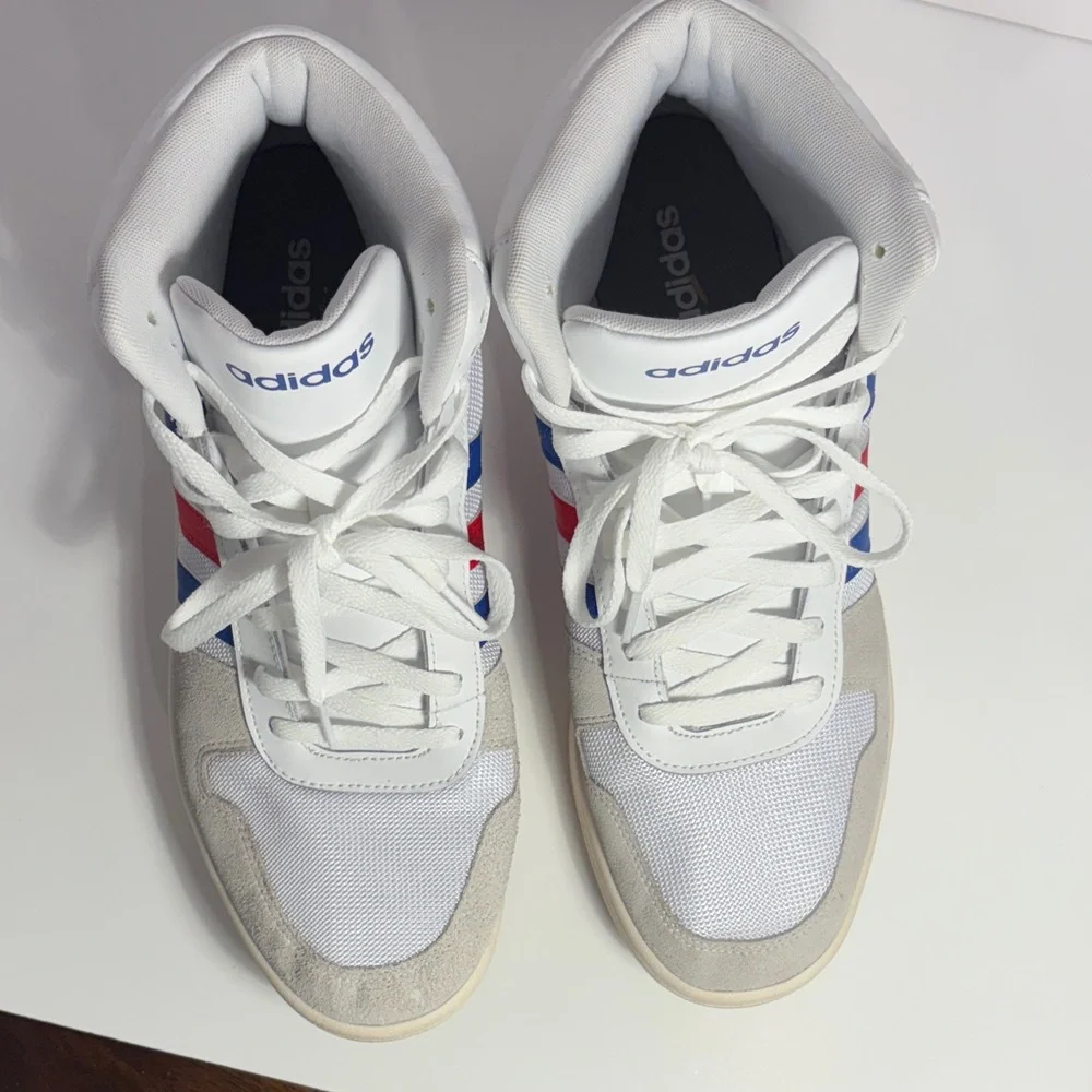 adidas White Athletic Shoes with Blue and Red Stripes - Picture 2 of 9